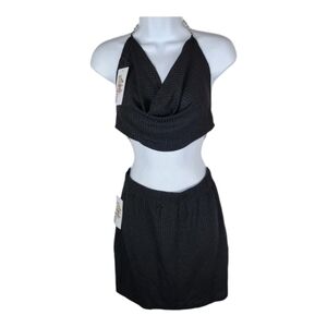 Black chain open back blouse w mini skirt Matching Set  nwt medium